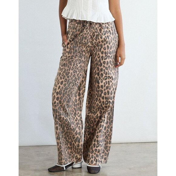 DAMSON MADDER Goodnature Rafe Jeans Pants Leopard Print Size UK 14 US 10 - Picture 1 of 4